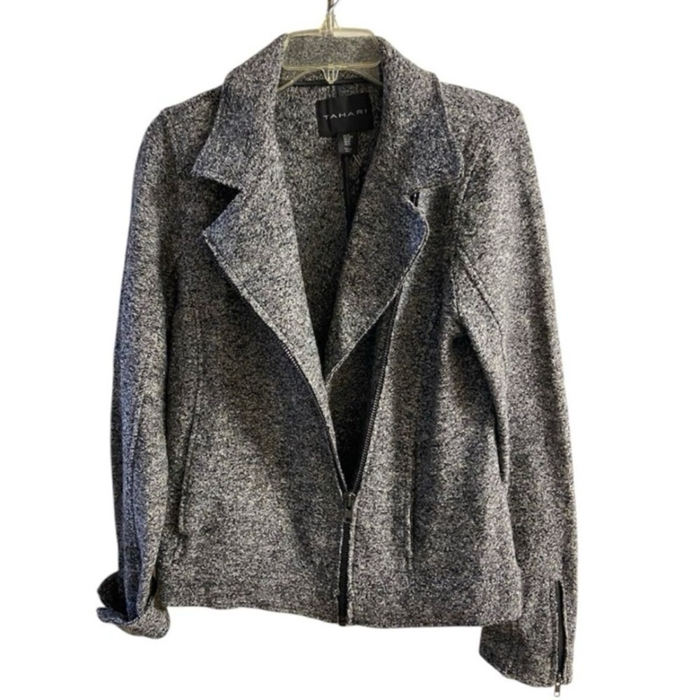 Tahari Women's Gray Jacket moto style zip up medium New